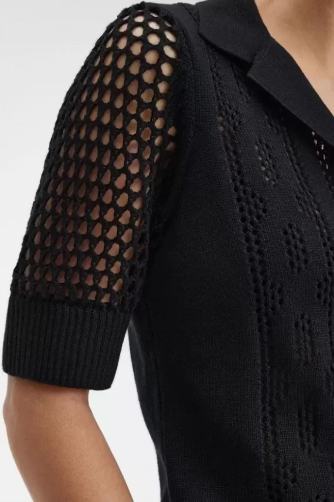 Açık Örgü Düğmeli Kadın Gömleği