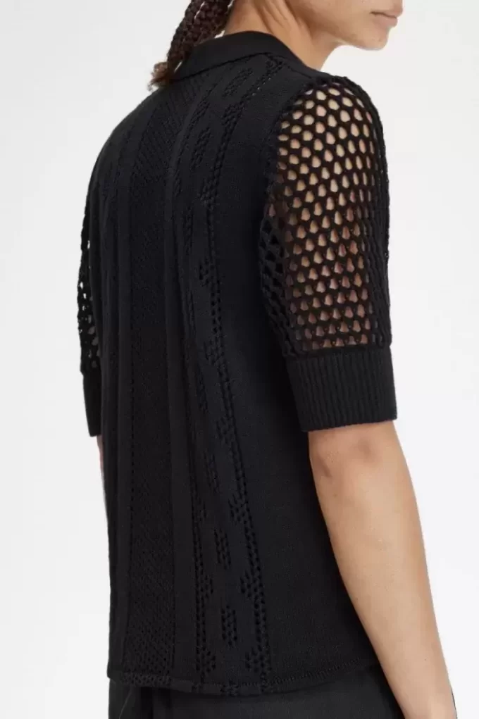 Açık Örgü Düğmeli Kadın Gömleği