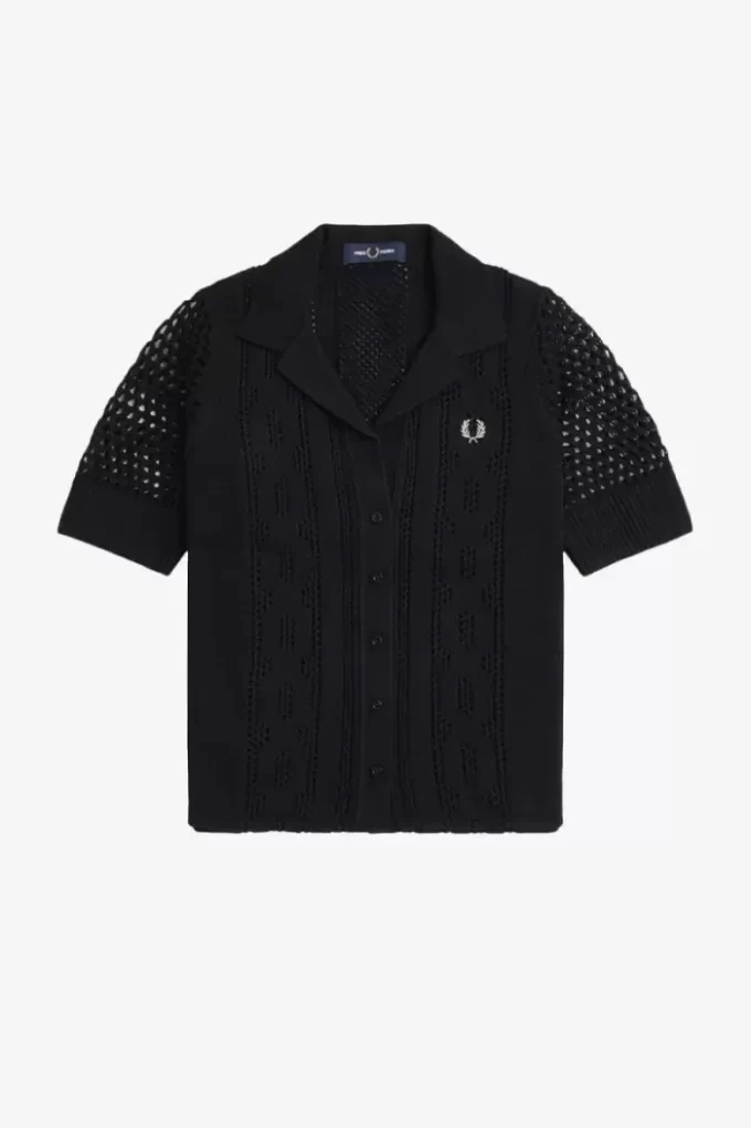 Açık Örgü Düğmeli Kadın Gömleği