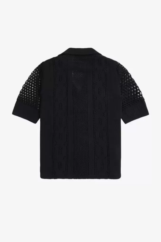 Açık Örgü Düğmeli Kadın Gömleği