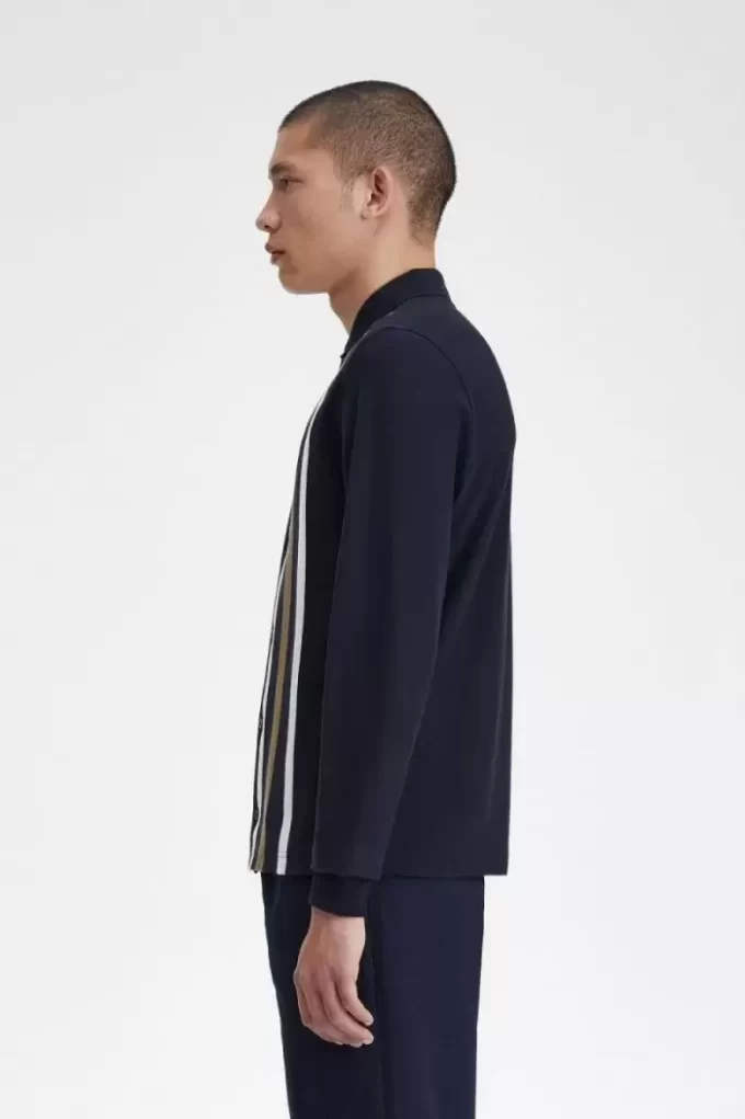 Degrade Çizgili Uzun Kollu Erkek Polo Tişörtü