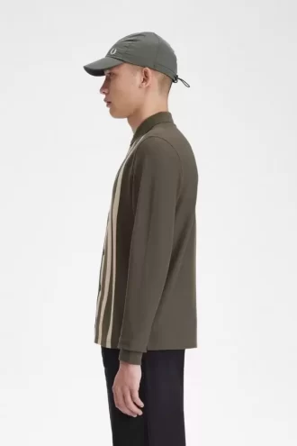 Degrade Çizgili Uzun Kollu Erkek Polo Tişörtü