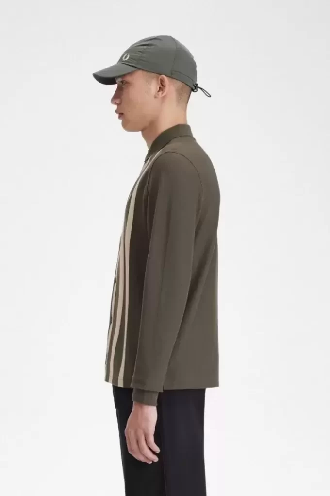 Degrade Çizgili Uzun Kollu Erkek Polo Tişörtü