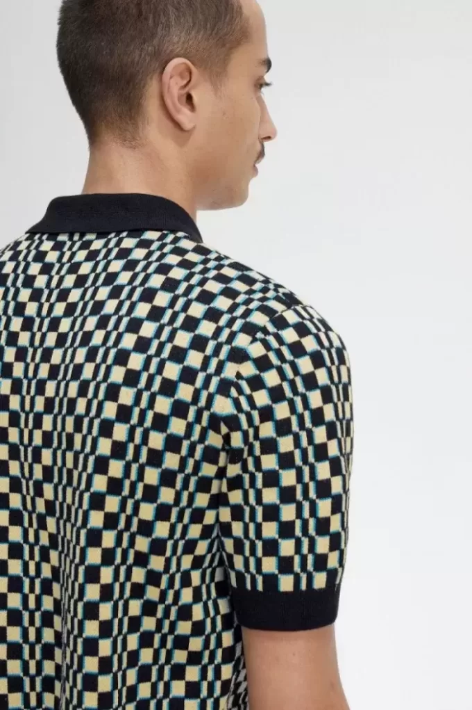 Glitch Dama Tahtası Örgü Erkek Gömleği