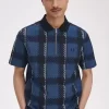 Glitch Tartan Fermuarlı Yaka Erkek Polo Tişörtü