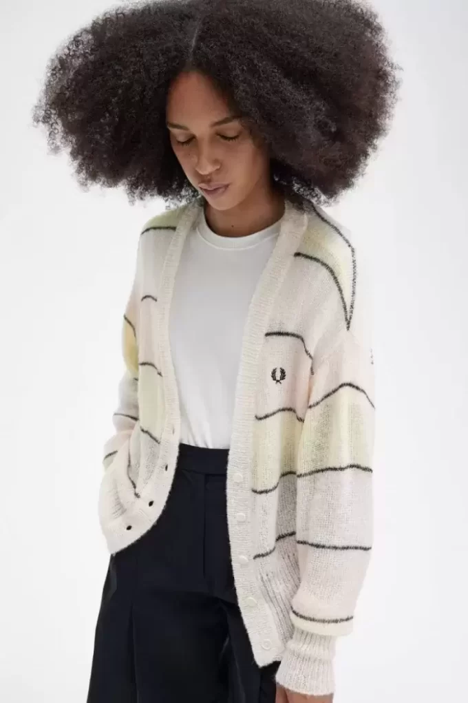 Çizgili Açık Örgü Kadın Hırka Çizgili Açık Örgü Kadın Hırka