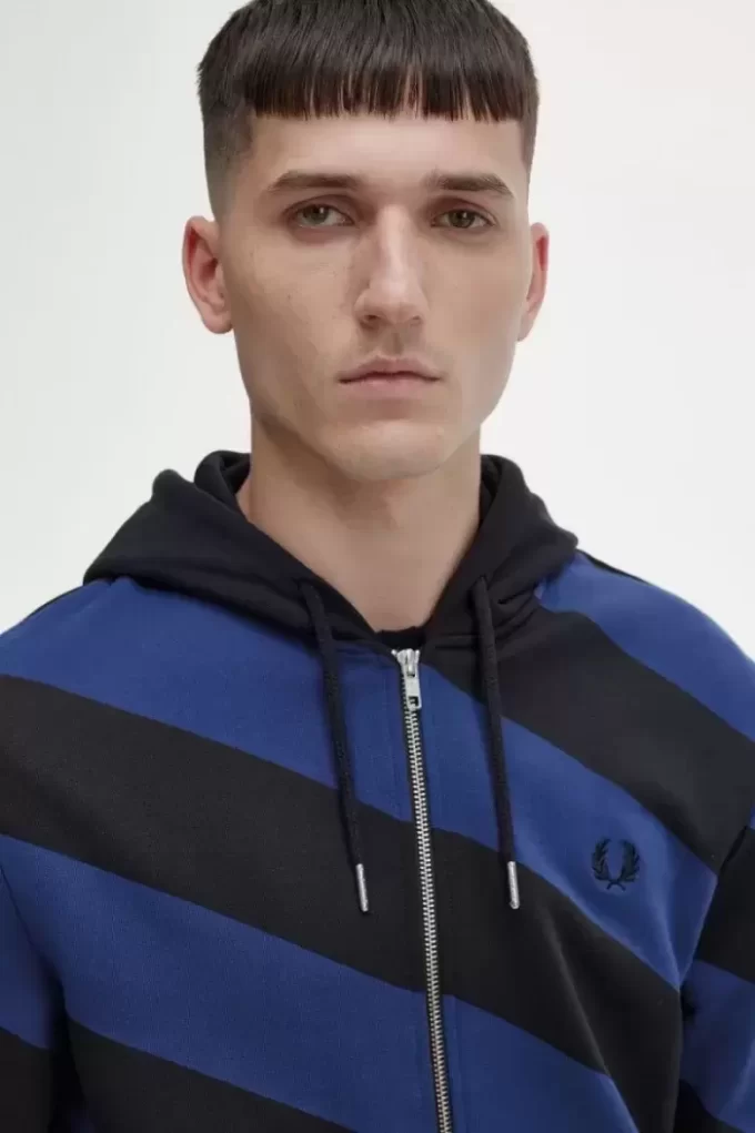 Çizgili Fermuarlı Kapüşonlu Erkek Sweatshirtleri