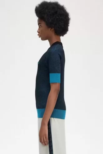 Kontrast Rib Kısa Kollu Kadın Kazak