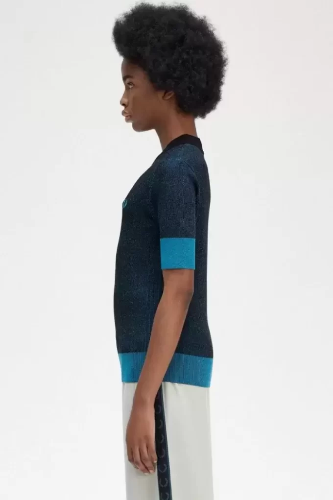 Kontrast Rib Kısa Kollu Kadın Kazak