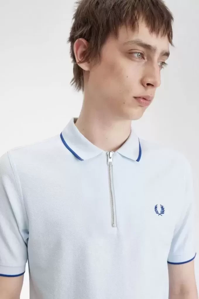 Krep Pike Fermuarlı Yaka Erkek Polo Tişörtü