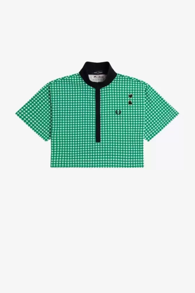 Kırpılmış Gingham Piqué Kadın Polo Tişörtü