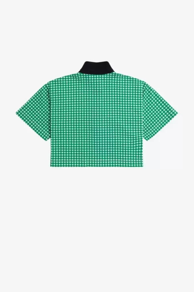 Kırpılmış Gingham Piqué Kadın Polo Tişörtü