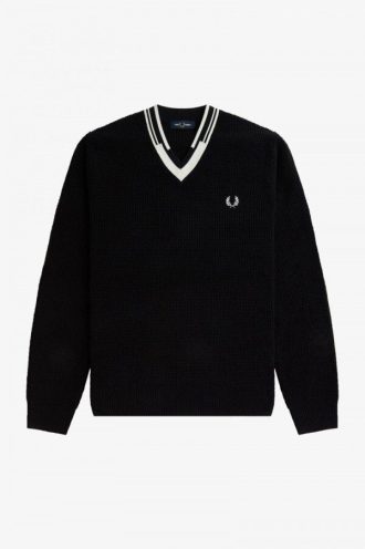 Soyut Uçlu V Yaka Kazak Örgü