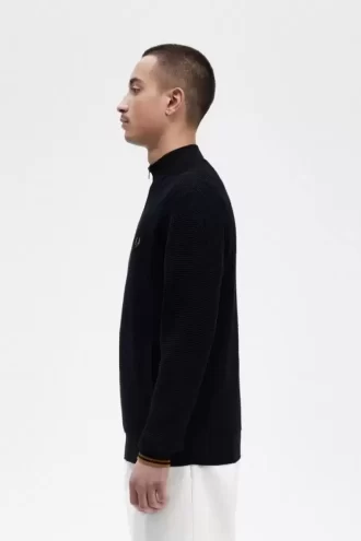 Waffle Stitch Yarım Fermuarlı Erkek Kazak