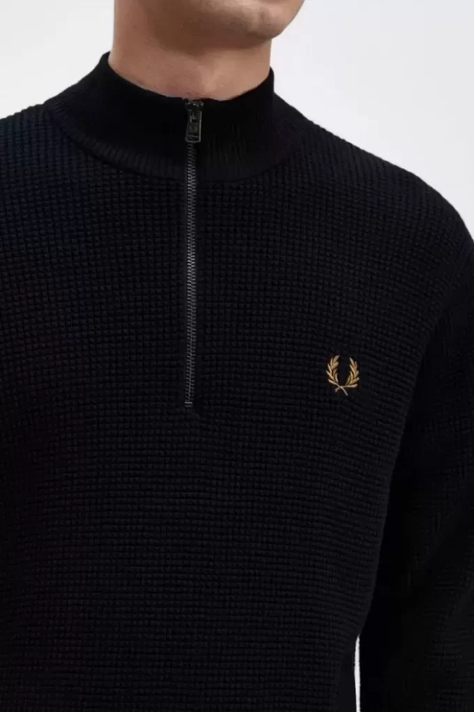 Waffle Stitch Yarım Fermuarlı Erkek Kazak Waffle Stitch Yarım Fermuarlı Erkek Kazak